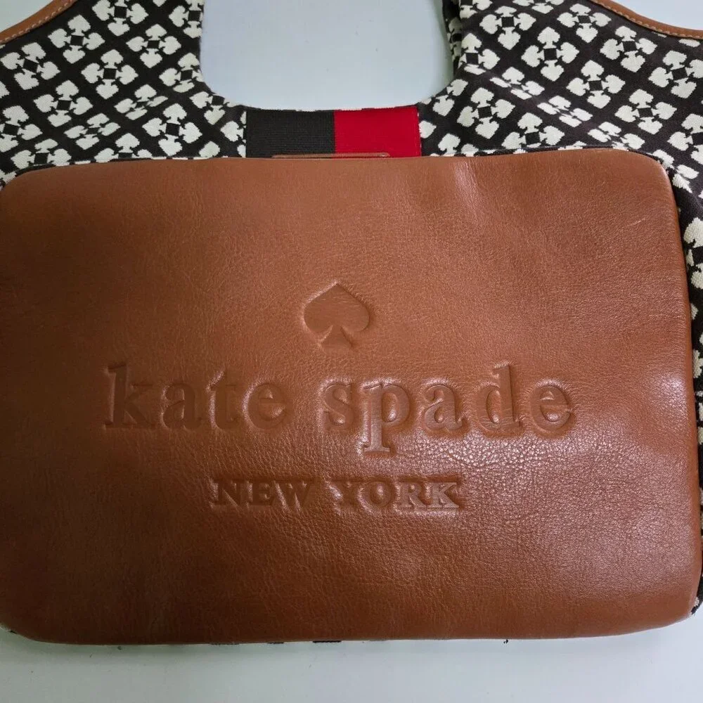 Kate Spade Logo Canvas Leather Shoulder Hobo Bucket Designer Bag Zip Closure